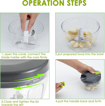 Multi-Function Manual Food Chopper & Processors with Handle and Cover,Vegetable Chopper Shredder,Garlic Press,Suitable for Onions Garlic Peppers Carrots Gingers Fruits,Ideal Gift for Kitchen(Green)