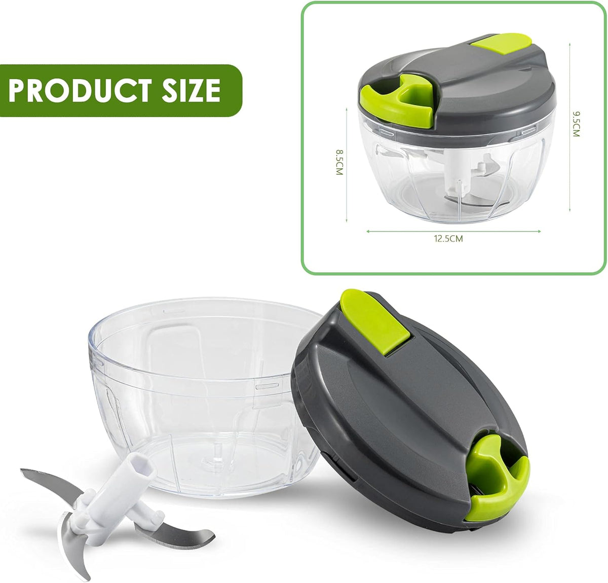 Multi-Function Manual Food Chopper & Processors with Handle and Cover,Vegetable Chopper Shredder,Garlic Press,Suitable for Onions Garlic Peppers Carrots Gingers Fruits,Ideal Gift for Kitchen(Green)