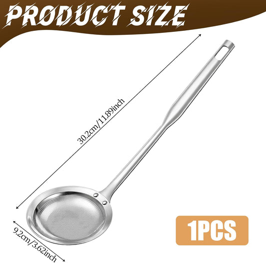 Hot Pot Fat Skimmer Spoon Extra Fine Strainer With Handle Fine Mesh Stainless Steel Colander Broth Foam Filter Ladle Food Strainer Kitchen Gadget for Skimming Grease Baking Oil Flour Sifter
