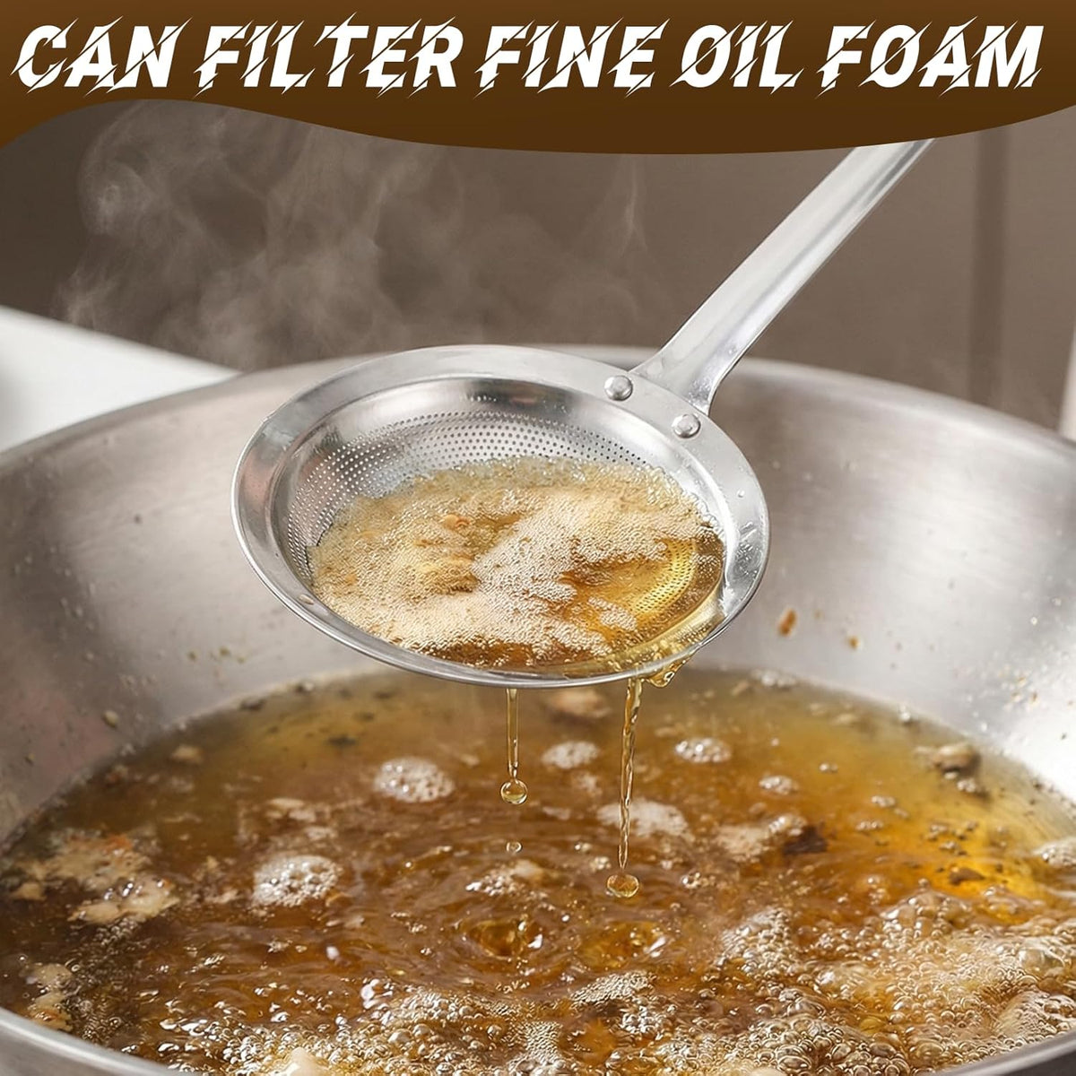 Hot Pot Fat Skimmer Spoon Extra Fine Strainer With Handle Fine Mesh Stainless Steel Colander Broth Foam Filter Ladle Food Strainer Kitchen Gadget for Skimming Grease Baking Oil Flour Sifter