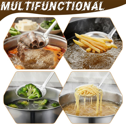 Hot Pot Fat Skimmer Spoon Extra Fine Strainer With Handle Fine Mesh Stainless Steel Colander Broth Foam Filter Ladle Food Strainer Kitchen Gadget for Skimming Grease Baking Oil Flour Sifter