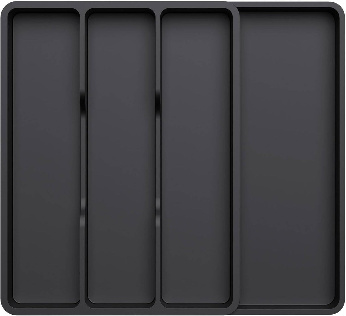 Utensil Organizer for Kitchen Drawer, Expandable Cooking Silverware Tray, Adjustable Cutlery Flatware Holder, Plastic Spatula Tools Storage Divider, 14.4 x 15.8", Black