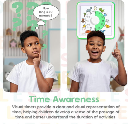 Visual Timer for Kids, Toddler, Autism, ADHD & Preschool Classroom - Animal Silent Countdown Timers - 60 Minute Productivity & Time Management Clock (Dinosaur)