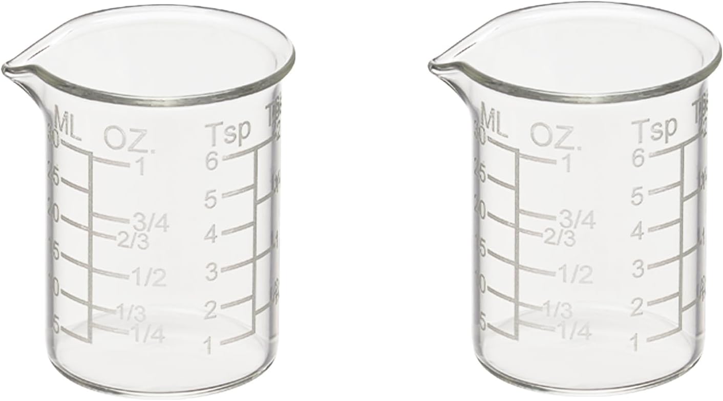 Ackers Etching Scale Measuring Glass V-Shaped Spout Made of High Borosilicate Glass Measuring for Kitchen or Restaurant, Easy to Read,30ML (1 Oz) 丨(2 Pack)