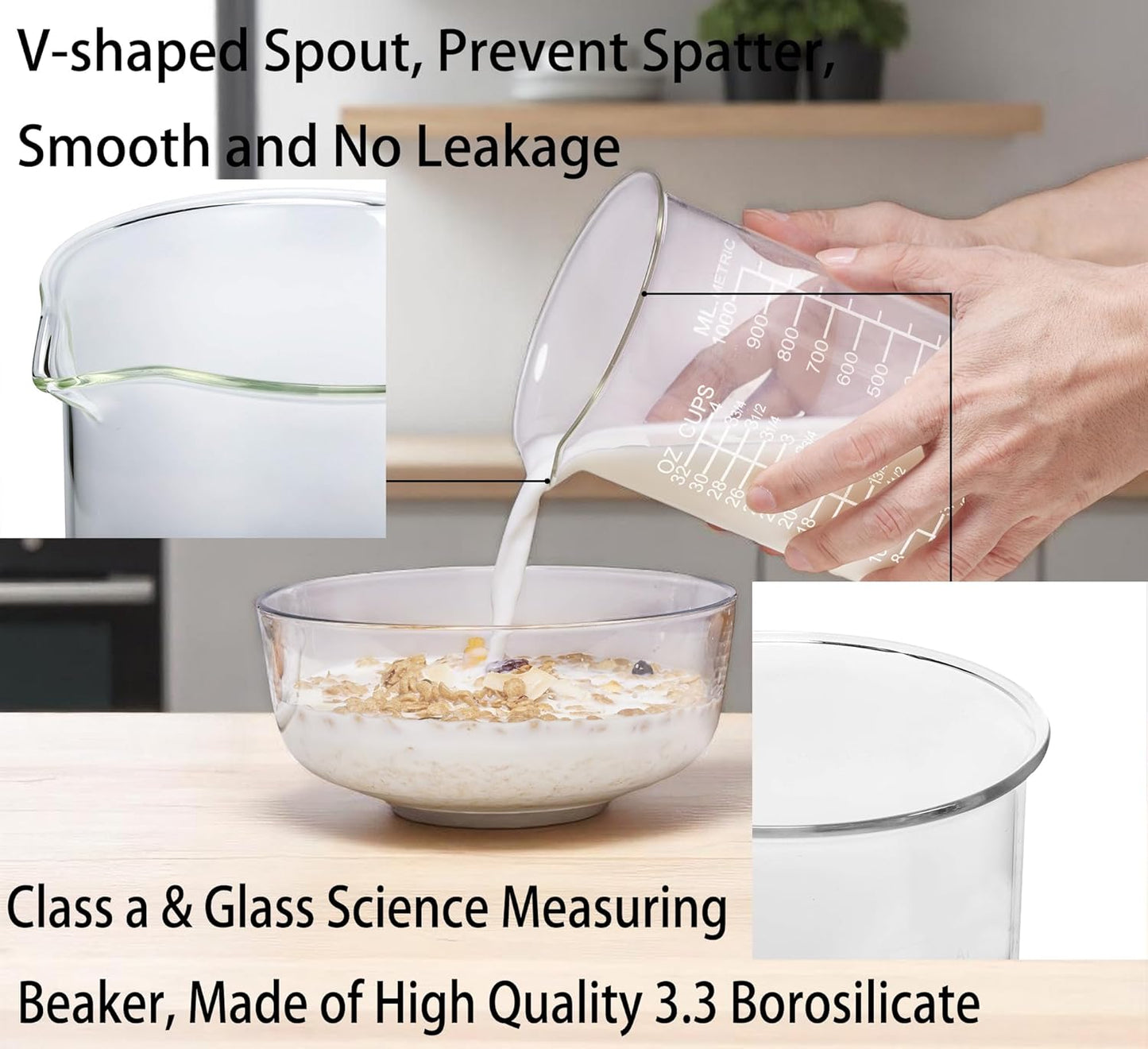 Ackers Etching Scale Measuring Glass V-Shaped Spout Made of High Borosilicate Glass Measuring for Kitchen or Restaurant, Easy to Read,30ML (1 Oz) 丨(2 Pack)