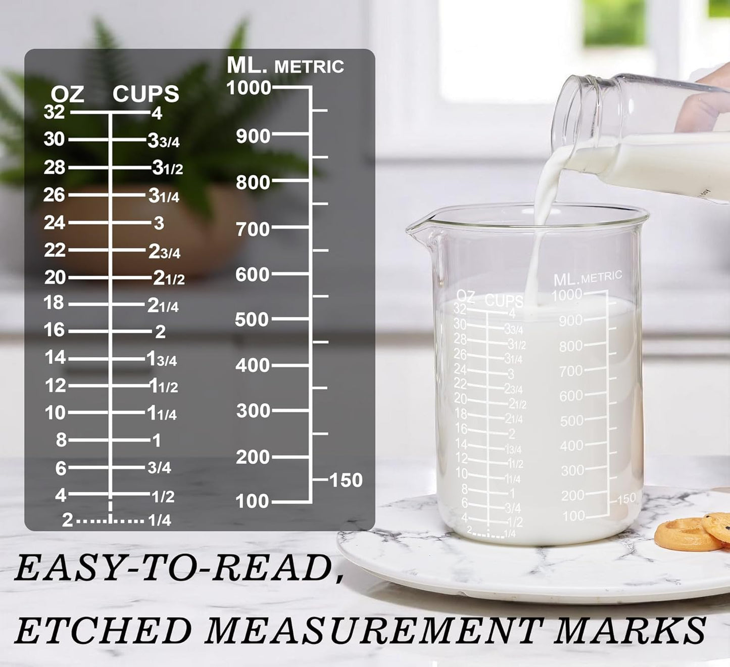 Ackers Etching Scale Measuring Glass V-Shaped Spout Made of High Borosilicate Glass Measuring for Kitchen or Restaurant, Easy to Read,30ML (1 Oz) 丨(2 Pack)