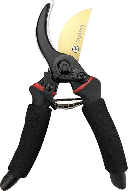 8" Professional Premium Bypass Titanium Pruning Shears(GPPS-1003) | Titanium coated SK5 steel blade, Ergonomic non-slip handle, Sap groove anti-stick design, Cuts up to 3/4" branches
