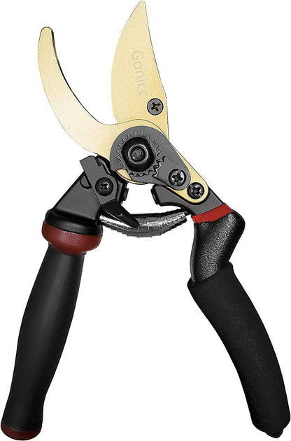 8" Professional Premium Bypass Titanium Pruning Shears(GPPS-1003) | Titanium coated SK5 steel blade, Ergonomic non-slip handle, Sap groove anti-stick design, Cuts up to 3/4" branches