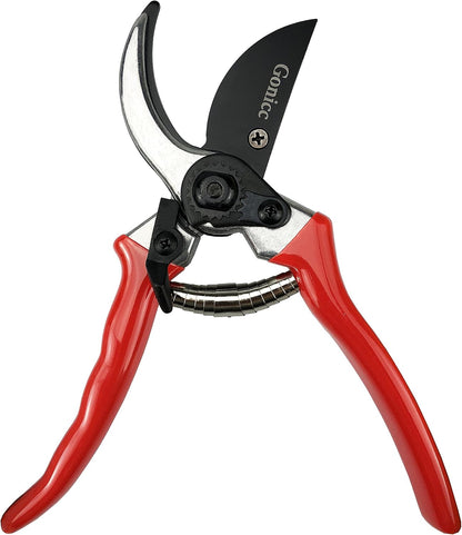 8" Professional Premium Bypass Titanium Pruning Shears(GPPS-1003) | Titanium coated SK5 steel blade, Ergonomic non-slip handle, Sap groove anti-stick design, Cuts up to 3/4" branches