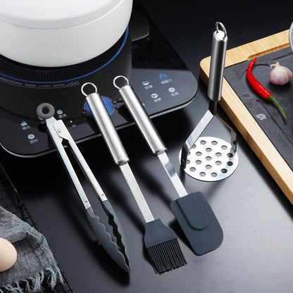 Cooking Utensil Set 8 Piece, Stainless Steel Kitchen Tool Set with Stand,Cooking Utensils, Slotted Tuner, Ladle, Skimmer, Serving Spoon, Pasta Server,Potato Maseher, Egg Whisk. （8 Pieces）