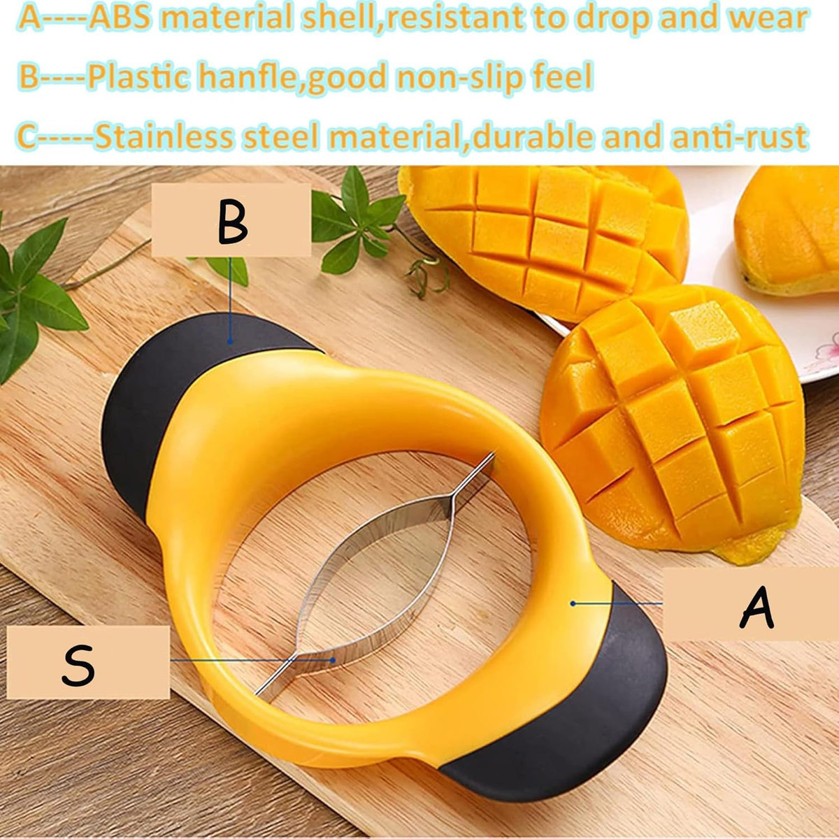 Mango Peeler Mango Slicer Peeler and Pit Remover Tool Mango Splitter Fruit Slicer Cutter Pitter Non-Slip Silicon Ergonomic Handles