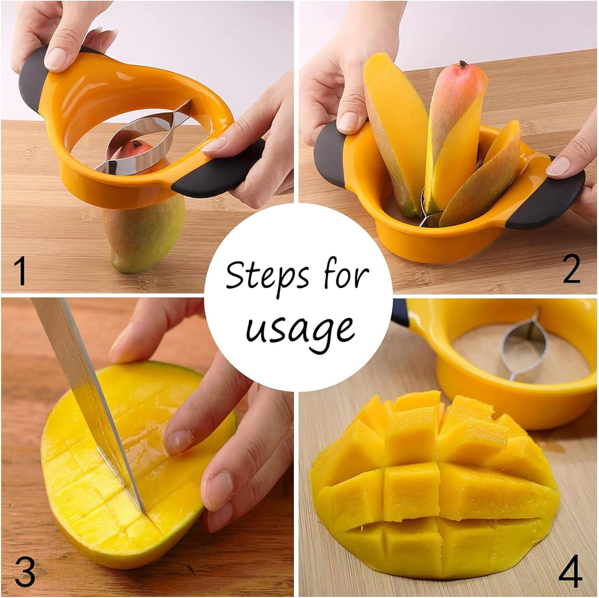 Mango Peeler Mango Slicer Peeler and Pit Remover Tool Mango Splitter Fruit Slicer Cutter Pitter Non-Slip Silicon Ergonomic Handles
