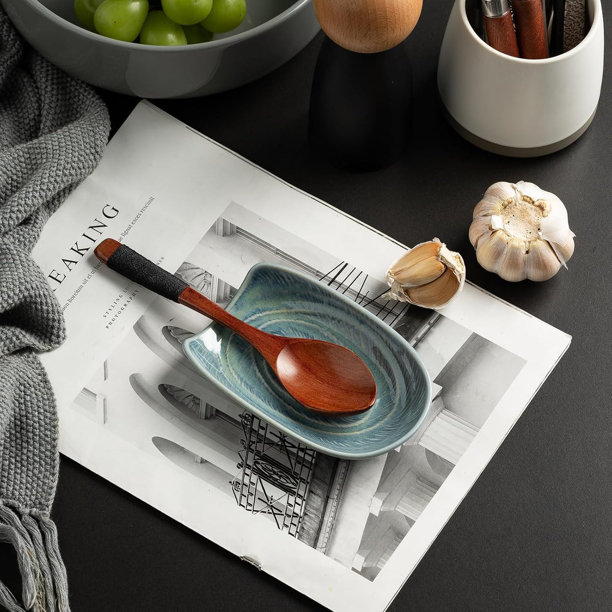 Ceramic Spoon Rest for Stove Top, Spoon Holder for Kitchen Counter | Works as a coffee spoon rest and utensil rest for ladles, spatulas and stirrers, fitting daily use and housewarming gifts.