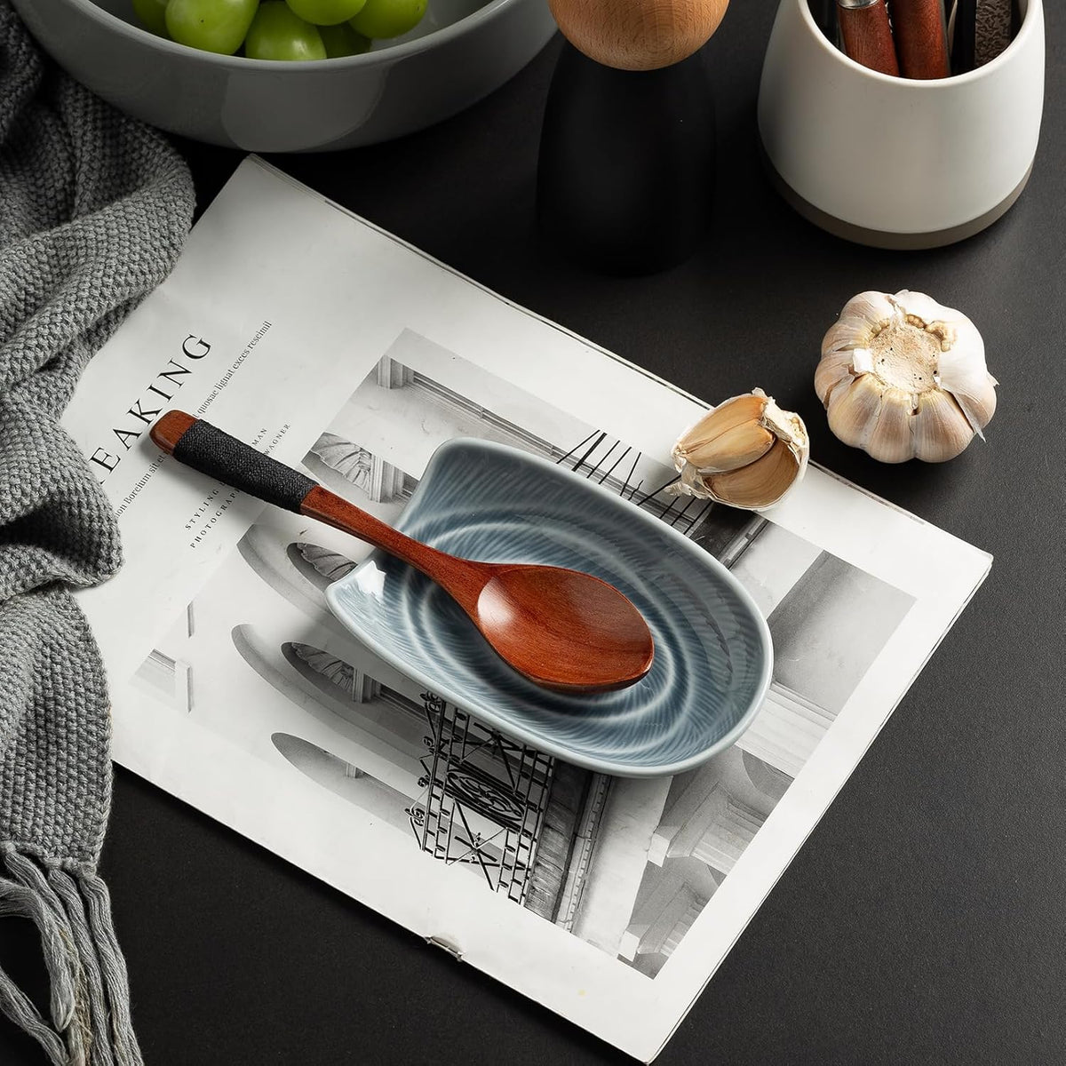 Ceramic Spoon Rest for Stove Top, Spoon Holder for Kitchen Counter | Works as a coffee spoon rest and utensil rest for ladles, spatulas and stirrers, fitting daily use and housewarming gifts.
