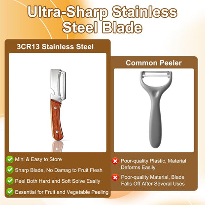 Multi-Functional Vegetable Peeler for Kitchen, With Wooden Handle and Bottle Opener, Comfortable and non-slip handle Stainless Steel Blade Easy to Clean for Fruit Potato Pumpkin Papaya (2 PCS)