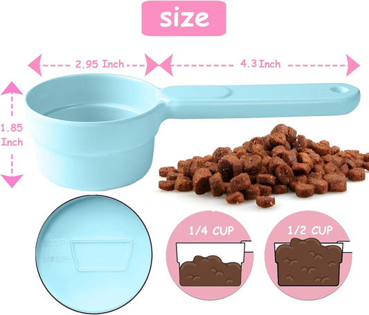 Dog Cat Food Scoop - Pet Food Scoop Dog Food Measuring Cup 1/2 1/4 Cup, Comfortable Long Handle for Easy to Scoop Food, Blue 1/2 Cup