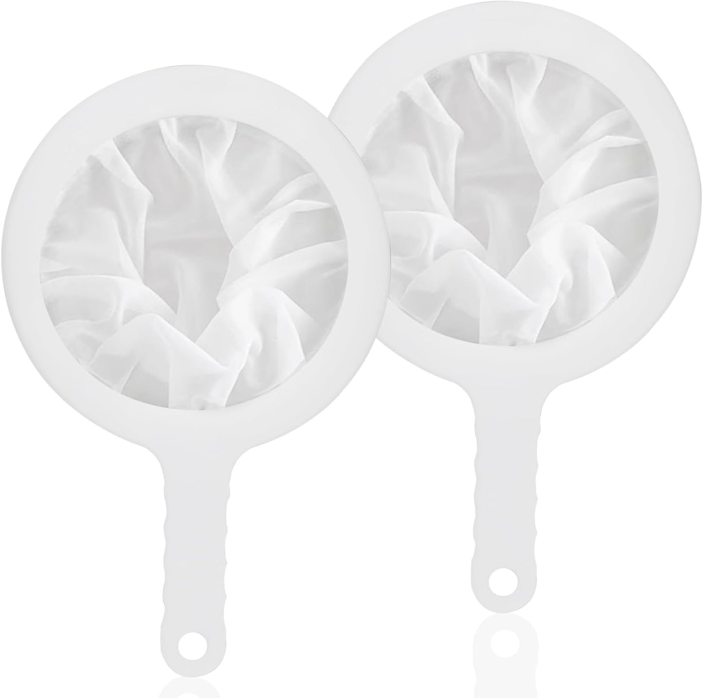 2 Pcs Nylon Mesh Strainers 100 400 Kitchen Sieve With Handle White | BPA-Free Food-Grade PP Nylon, 5.7" Fits Most Pots, Odorless Sturdy Daily Use, Flip Mesh Rinse Clean, Hanging Hole Storage