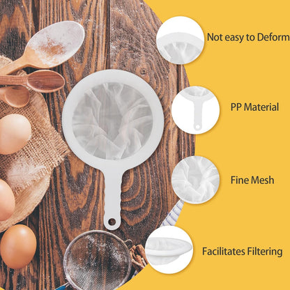 2 Pcs Nylon Mesh Strainers 100 400 Kitchen Sieve With Handle White | BPA-Free Food-Grade PP Nylon, 5.7" Fits Most Pots, Odorless Sturdy Daily Use, Flip Mesh Rinse Clean, Hanging Hole Storage