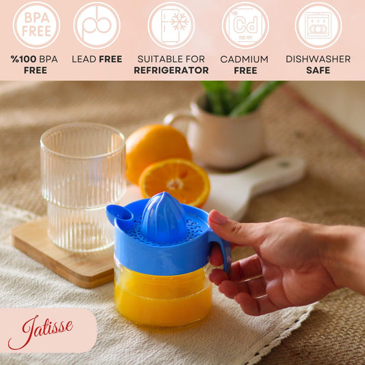 Glass Lemon Juicer, Small Grapefruit and Citrus Juicer, Extractor Manual Hand with Handle and Pour Spout, BPA Free and Lead-Free Heavyweight Crystal Clear Glass 10.1oz (Yellow)