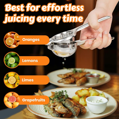 Stainless Steel Lemon Squeezer | Heavy Duty Handheld Juicer with X-Large Bowl | Premium Manual Citrus Press | Stainless Steel Lemon Lime Squeezer & Juicer Hand Press | Rust-Resistant, Dishwasher Safe