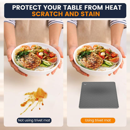Silicone Trivet Mats 4 Heat Resistant Pot Holders Multipurpose Non-Slip Hot Pads for Kitchen Potholders, Drying mat, Jar Opener, Spoon Holder, Coaster.(Dark Grey)