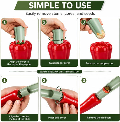 Jalapeno Corer Tool, 2-in-1 Pepper Corer & Jalapeno Seed Remover, Pepper Deseeder for Jalapeno Poppers, Bell Peppers & Chili Peppers, Easy Kitchen Prep Tool