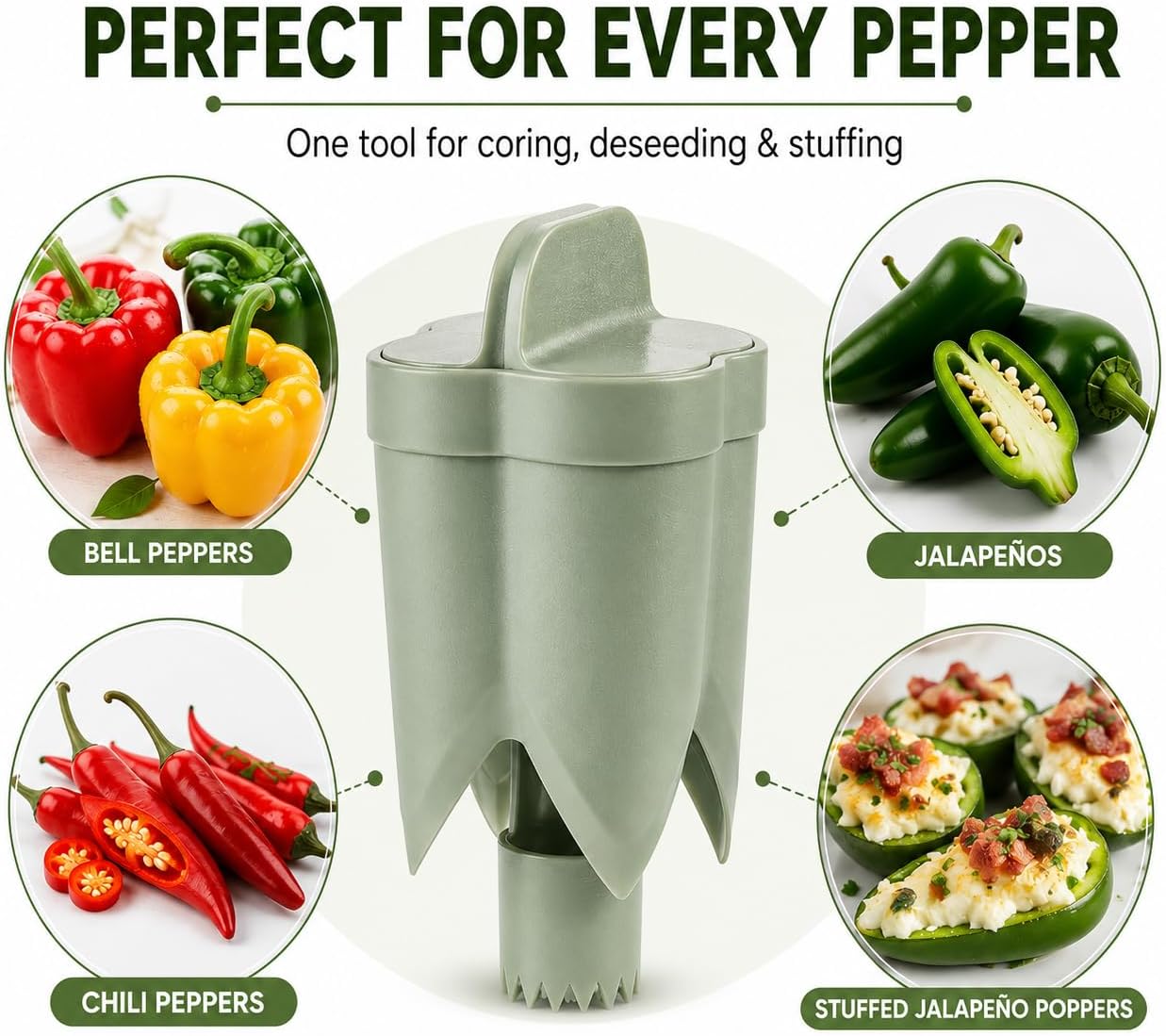Jalapeno Corer Tool, 2-in-1 Pepper Corer & Jalapeno Seed Remover, Pepper Deseeder for Jalapeno Poppers, Bell Peppers & Chili Peppers, Easy Kitchen Prep Tool