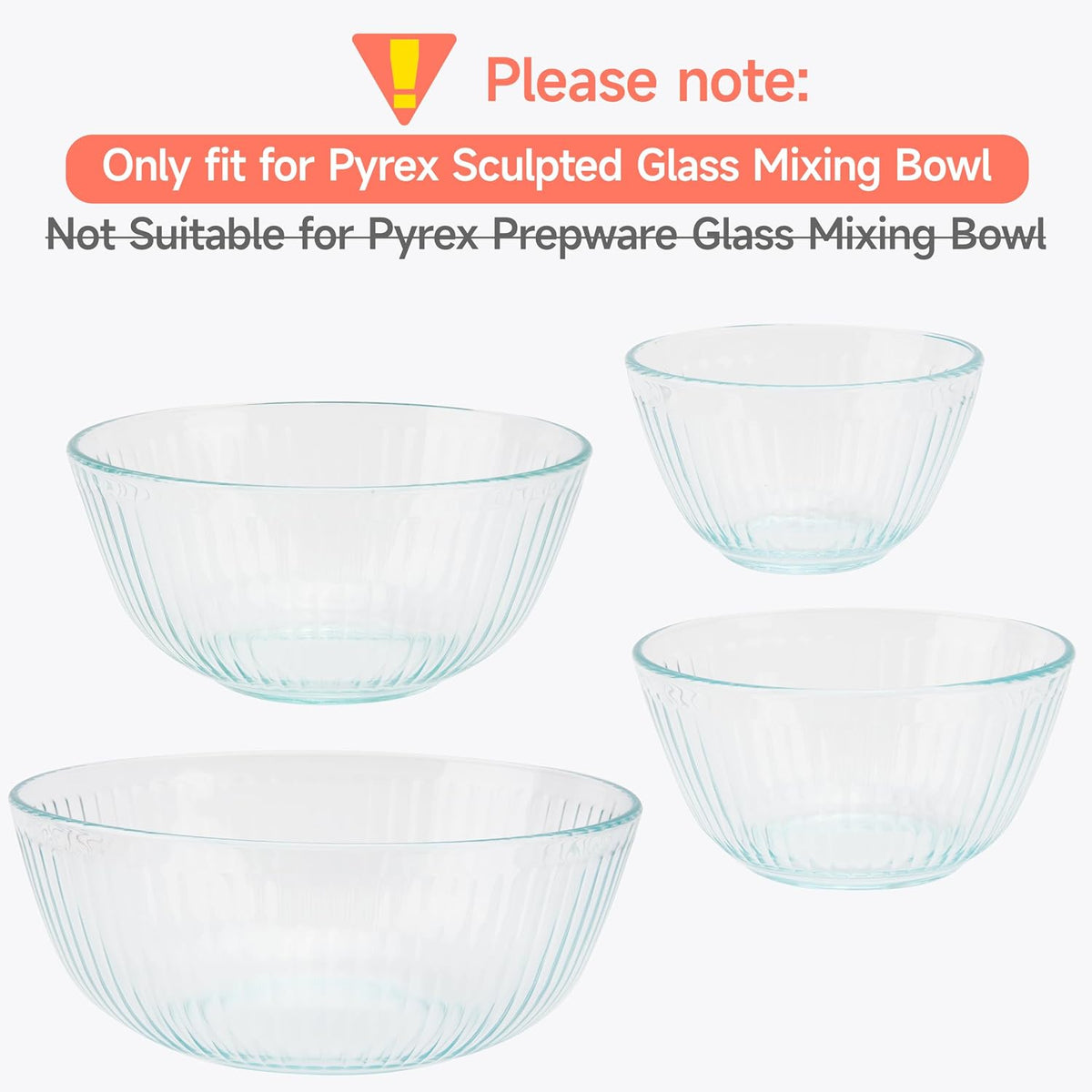 Silicone Lids for Pyrex Sculpted Glass Mixing Bowls - Assorted Sizes Fit with 7401-S 3-cup, 7402-S 6-cup, 7403-S 10-cup, & 7404-S 4.5-Quart, Dishwasher & Microwave Safe (Lids Only)