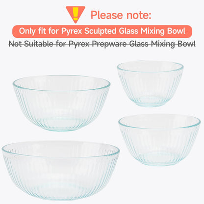 Silicone Lids for Pyrex Sculpted Glass Mixing Bowls - Assorted Sizes Fit with 7401-S 3-cup, 7402-S 6-cup, 7403-S 10-cup, & 7404-S 4.5-Quart, Dishwasher & Microwave Safe (Lids Only)