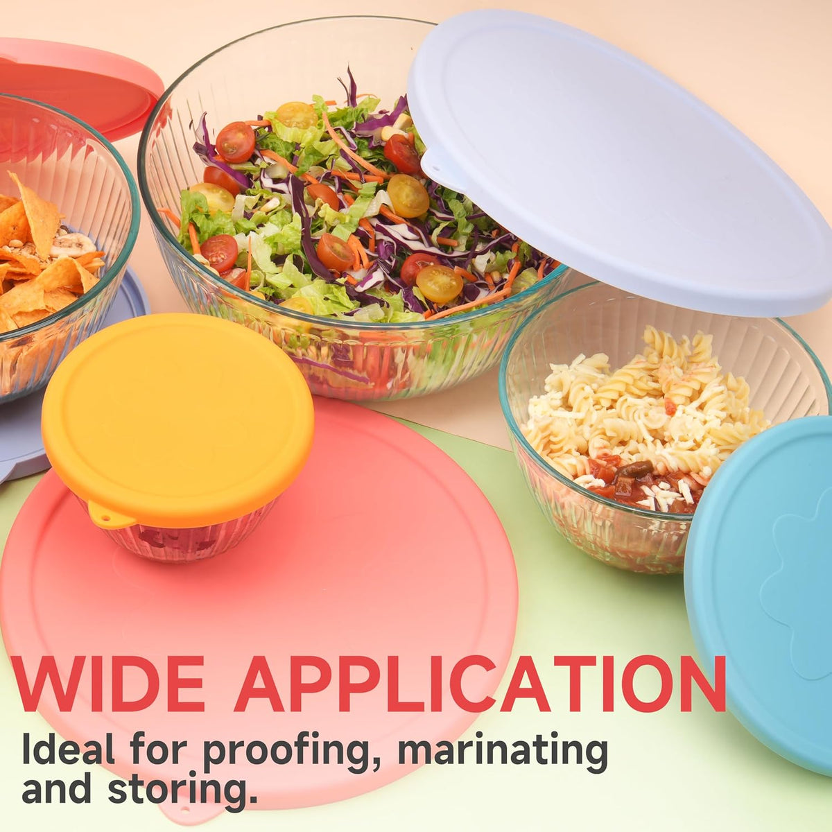 Silicone Lids for Pyrex Sculpted Glass Mixing Bowls - Assorted Sizes Fit with 7401-S 3-cup, 7402-S 6-cup, 7403-S 10-cup, & 7404-S 4.5-Quart, Dishwasher & Microwave Safe (Lids Only)