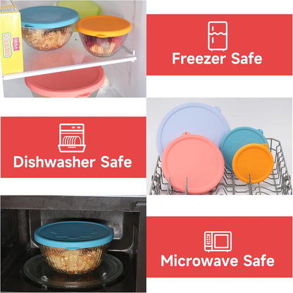 Silicone Lids for Pyrex Sculpted Glass Mixing Bowls - Assorted Sizes Fit with 7401-S 3-cup, 7402-S 6-cup, 7403-S 10-cup, & 7404-S 4.5-Quart, Dishwasher & Microwave Safe (Lids Only)