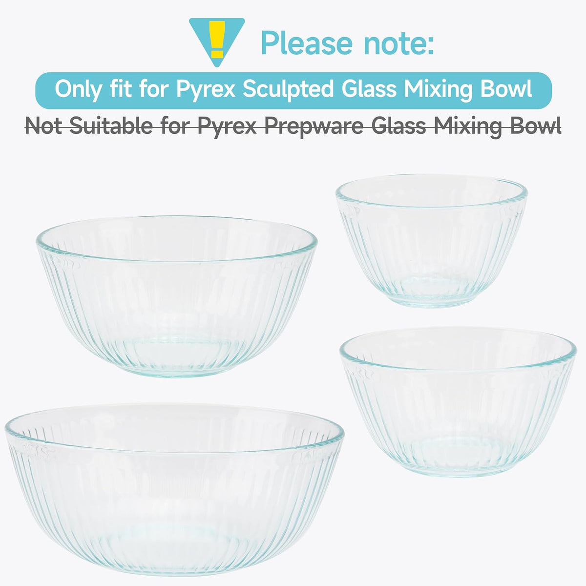 Silicone Lids for Pyrex Sculpted Glass Mixing Bowls - Assorted Sizes Fit with 7401-S 3-cup, 7402-S 6-cup, 7403-S 10-cup, & 7404-S 4.5-Quart, Dishwasher & Microwave Safe (Lids Only)