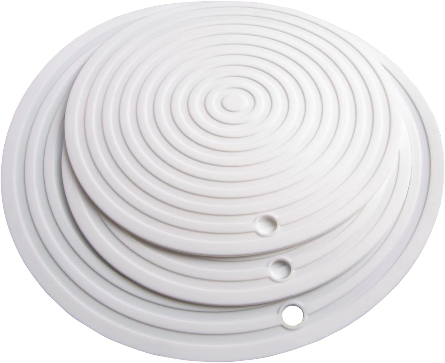 Silicone Trivets Mats for Pots and Pans, Heat Resistant Pot Holders, Flexible Hot Pads for Kitchen Table, Non Slip Mats, Dia11.81 and 9.45 Inches Big Round Microwave Mats Pack 3 White