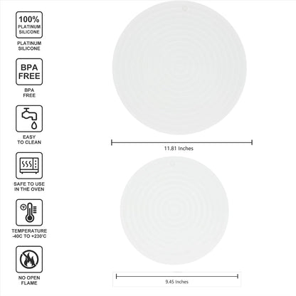 Silicone Trivets Mats for Pots and Pans, Heat Resistant Pot Holders, Flexible Hot Pads for Kitchen Table, Non Slip Mats, Dia11.81 and 9.45 Inches Big Round Microwave Mats Pack 3 White