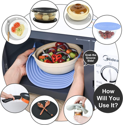 Silicone Trivets Mats for Pots and Pans, Heat Resistant Pot Holders, Flexible Hot Pads for Kitchen Table, Non Slip Mats, Dia11.81 and 9.45 Inches Big Round Microwave Mats Pack 3 White