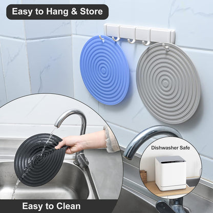 Silicone Trivets Mats for Pots and Pans, Heat Resistant Pot Holders, Flexible Hot Pads for Kitchen Table, Non Slip Mats, Dia11.81 and 9.45 Inches Big Round Microwave Mats Pack 3 White