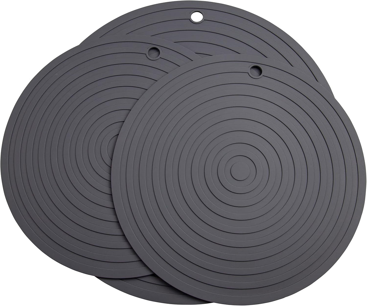Silicone Trivets Mats for Pots and Pans, Heat Resistant Pot Holders, Flexible Hot Pads for Kitchen Table, Non Slip Mats, Dia11.81 and 9.45 Inches Big Round Microwave Mats Pack 3 White
