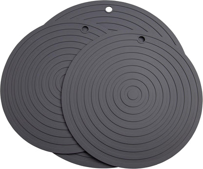 Silicone Trivets Mats for Pots and Pans, Heat Resistant Pot Holders, Flexible Hot Pads for Kitchen Table, Non Slip Mats, Dia11.81 and 9.45 Inches Big Round Microwave Mats Pack 3 White