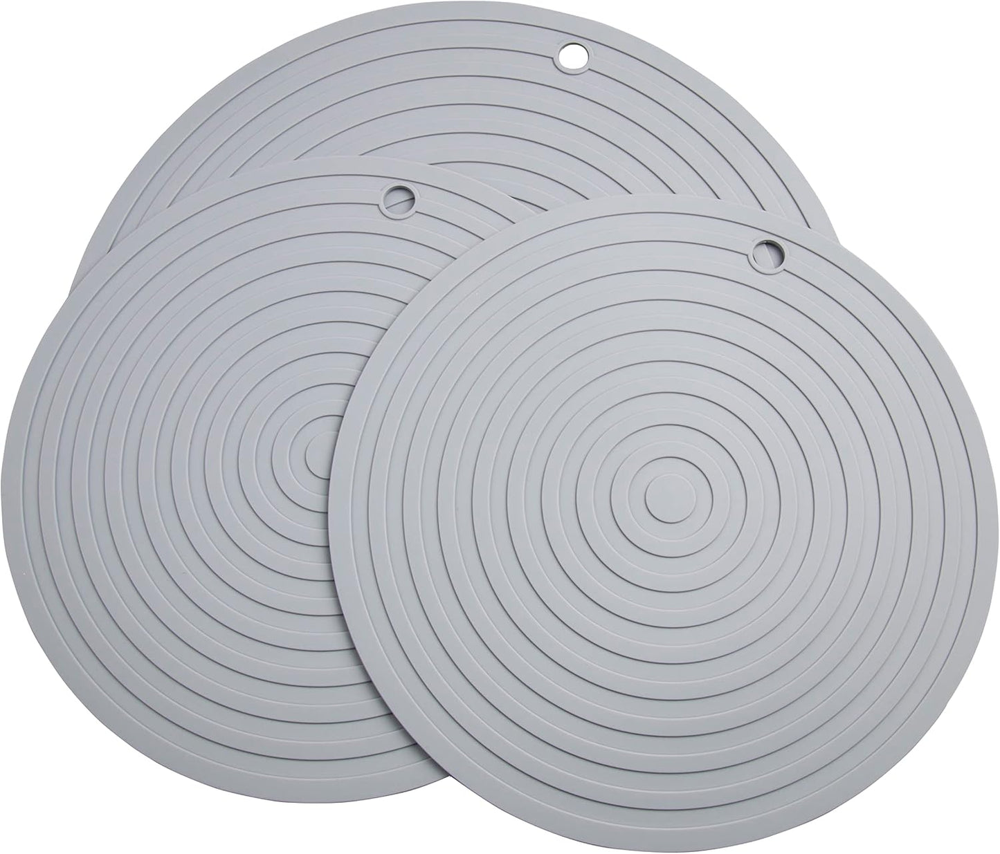 Silicone Trivets Mats for Pots and Pans, Heat Resistant Pot Holders, Flexible Hot Pads for Kitchen Table, Non Slip Mats, Dia11.81 and 9.45 Inches Big Round Microwave Mats Pack 3 White
