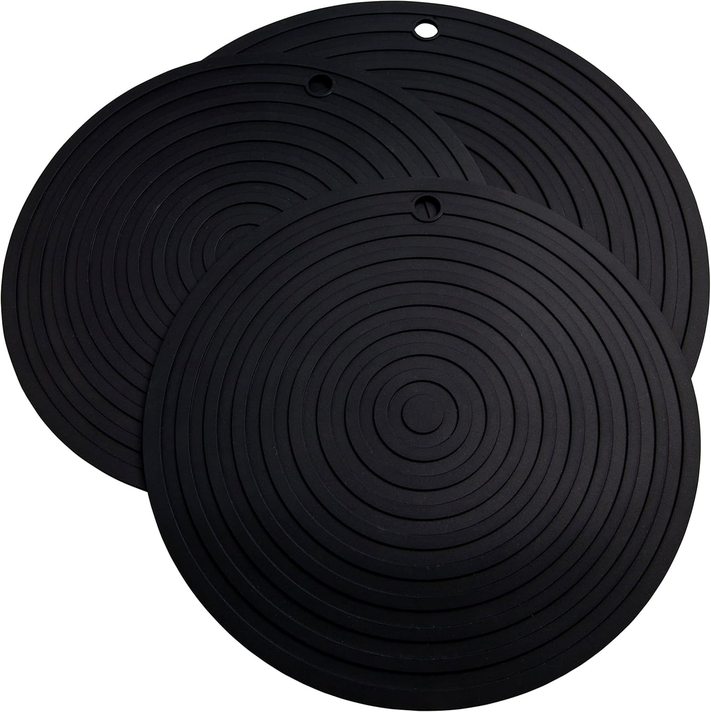 Silicone Trivets Mats for Pots and Pans, Heat Resistant Pot Holders, Flexible Hot Pads for Kitchen Table, Non Slip Mats, Dia11.81 and 9.45 Inches Big Round Microwave Mats Pack 3 White