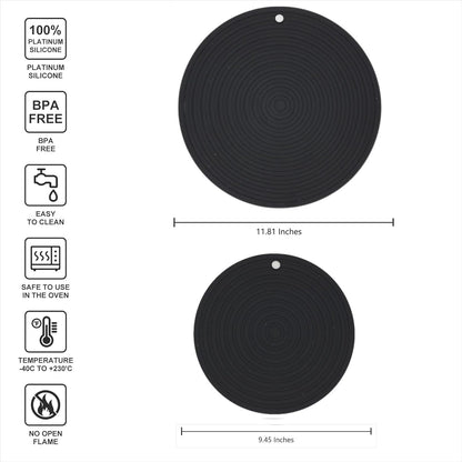 Silicone Trivets Mats for Pots and Pans, Heat Resistant Pot Holders, Flexible Hot Pads for Kitchen Table, Non Slip Mats, Dia11.81 and 9.45 Inches Big Round Microwave Mats Pack 3 White