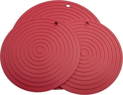 Silicone Trivets Mats for Pots and Pans, Heat Resistant Pot Holders, Flexible Hot Pads for Kitchen Table, Non Slip Mats, Dia11.81 and 9.45 Inches Big Round Microwave Mats Pack 3 White