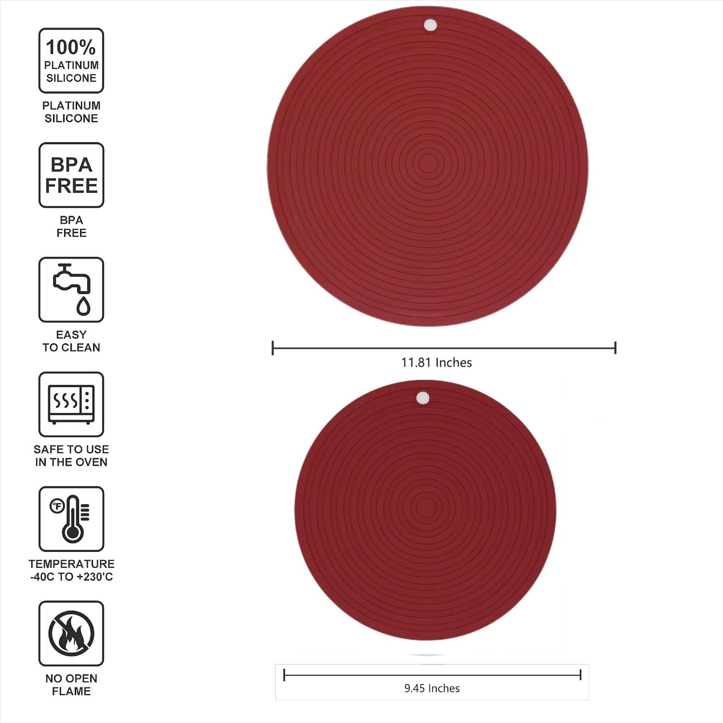 Silicone Trivets Mats for Pots and Pans, Heat Resistant Pot Holders, Flexible Hot Pads for Kitchen Table, Non Slip Mats, Dia11.81 and 9.45 Inches Big Round Microwave Mats Pack 3 White