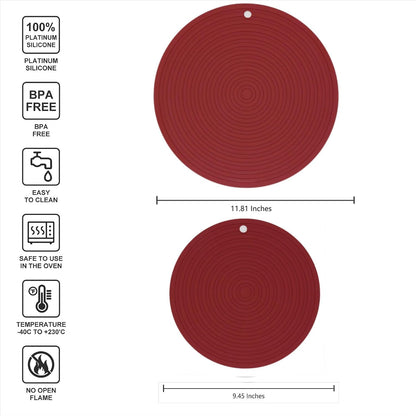 Silicone Trivets Mats for Pots and Pans, Heat Resistant Pot Holders, Flexible Hot Pads for Kitchen Table, Non Slip Mats, Dia11.81 and 9.45 Inches Big Round Microwave Mats Pack 3 White