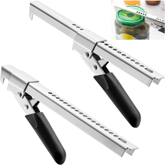 2 Pack Adjustable Jar Can Opener for Seniors Weak Hands, 7.5 Inch | Fits 0.5 to 4.3in Lids, Leveraged Easy Twist, Stainless Steel, Soft Cushion Grip, For Seniors Arthritis, Kids Openers