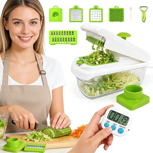 Vegetable Chopper, 12-in-1 Mandoline Slicer Food Dicer Cutter, Stainless Steel Blades with Container, Dishwasher Safe Onion Garlic Cheese Chopper for Kitchen Meal Prep
