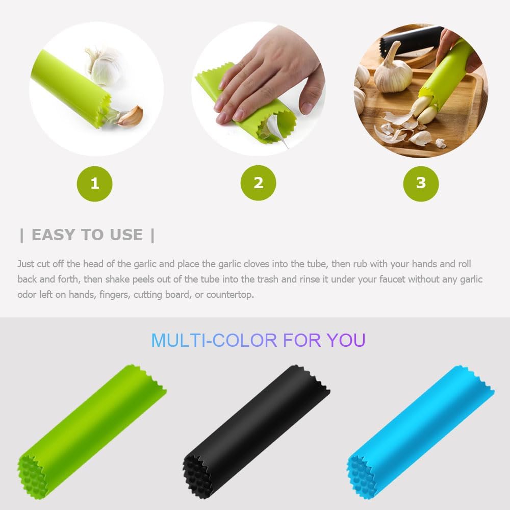 Garlic Peeler Tube Silicone Garlic Skin Remover Roller Garlic Tube Rollers Skin Remover Garlic Roller Peeling Tube Tool for Useful Kitchen Tools (3 Pcs)