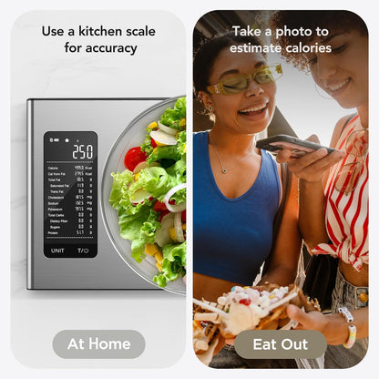 Smart Food Kitchen Scale with Nutritional Calculator, APP for Calorie & Macro Tracking, AI Powered, Goal Progress, Digital Calorie Scale for Weight Loss, Stainless Steel, 22lb