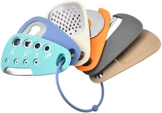 6-Piece Kitchen Gadget Set, Multi-Function Tools with Grater, Peeler, Pizza Cutter, Herb Stripper, Bottle Opener