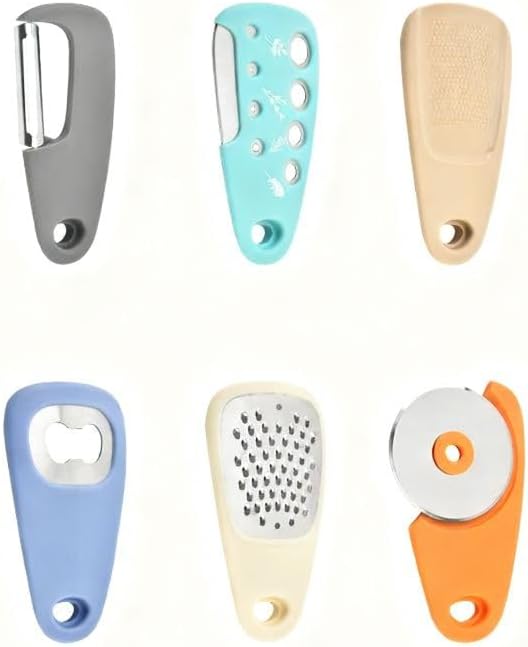 6-Piece Kitchen Gadget Set, Multi-Function Tools with Grater, Peeler, Pizza Cutter, Herb Stripper, Bottle Opener